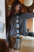 IUGA Striped Hairy Skinny Muffler (Sky Blue)