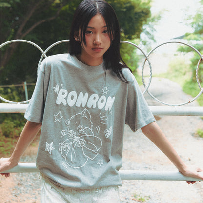 RONRON KITSCH CAT OVER FIT T SHIRT / MELANGE GREY