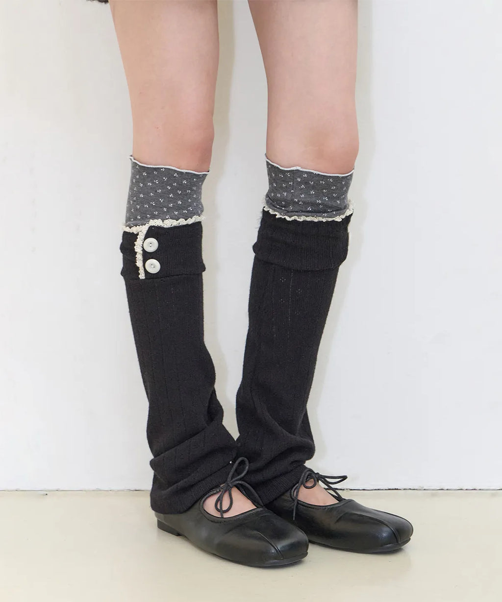 [illigo] LACE COLOR-BLOCK LEG WAEMER_BLACK