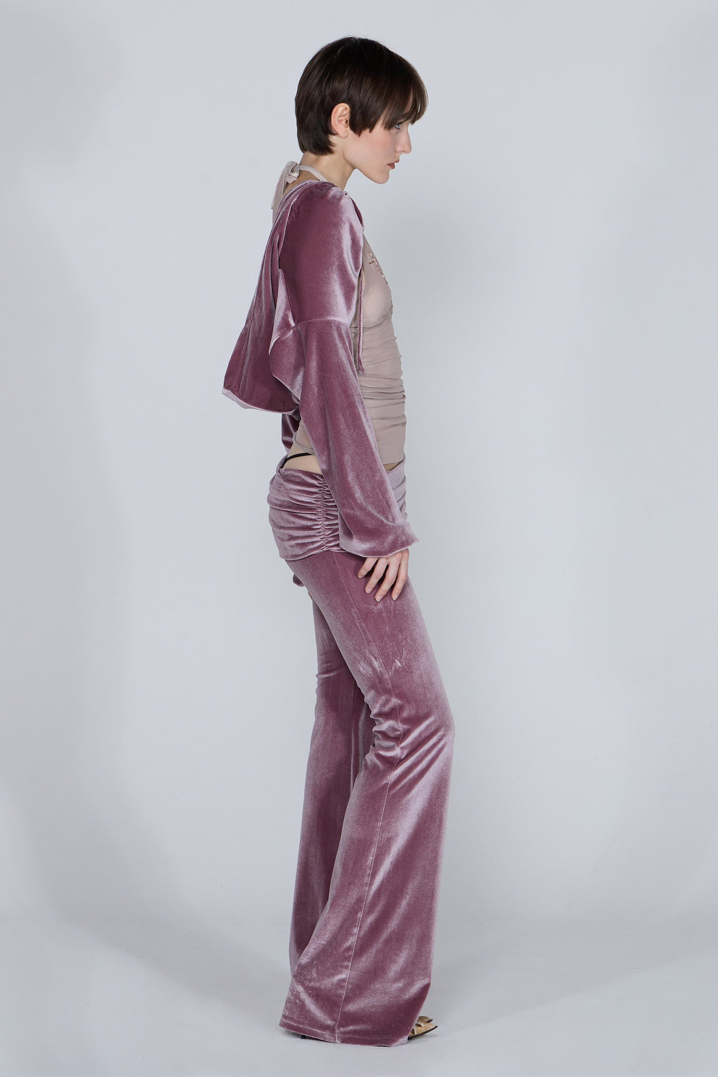 Sculptor Velvet Shirring Lowrise Pants Pink Brown