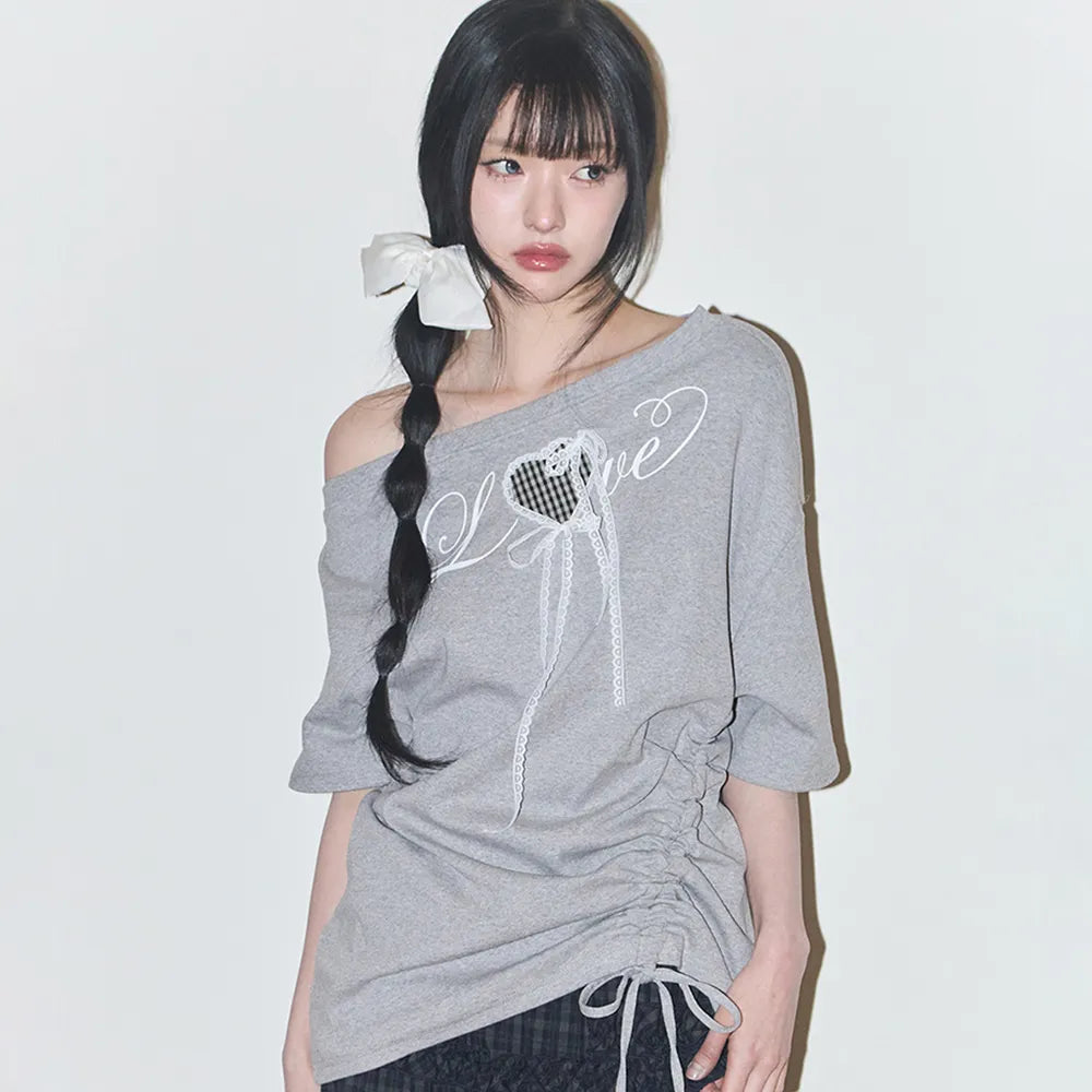 Illigo LOVE ONE SHOULDER OVERFIT T-SHIRT - Melange Grey