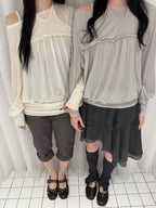 [illigo] SHEER STRAP LONG SLEEVE_3 COLORS