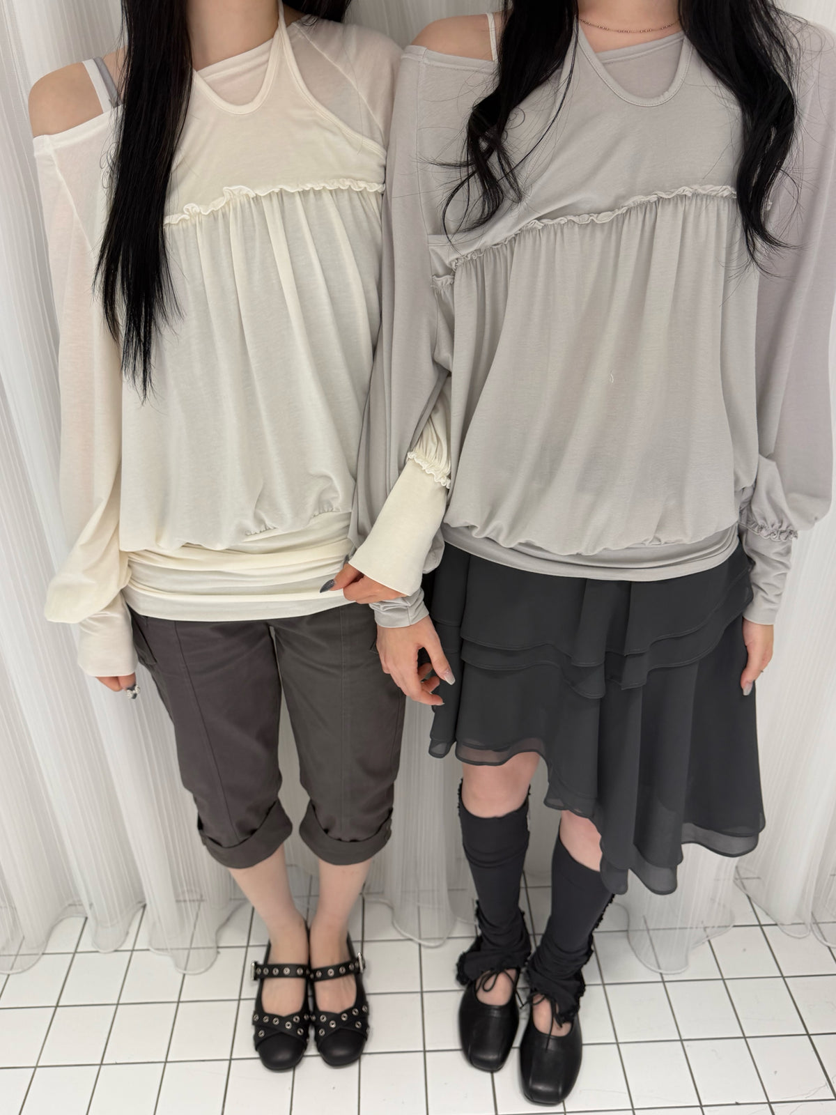 [illigo] SHEER STRAP LONG SLEEVE_3 COLORS
