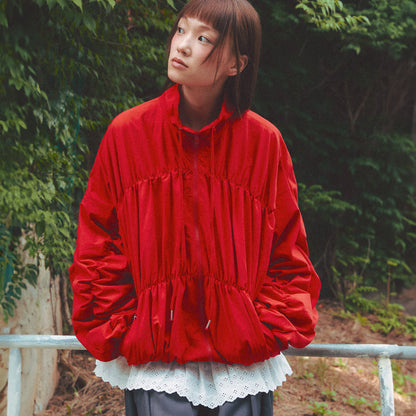 RONRON SHIRRING WIND JUMPER / RED