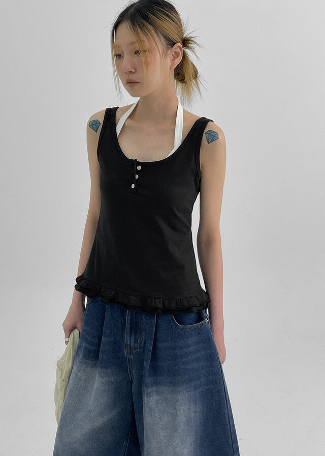[韓國製造🇰🇷] Frill Henry Neck Tank Top / 2colors