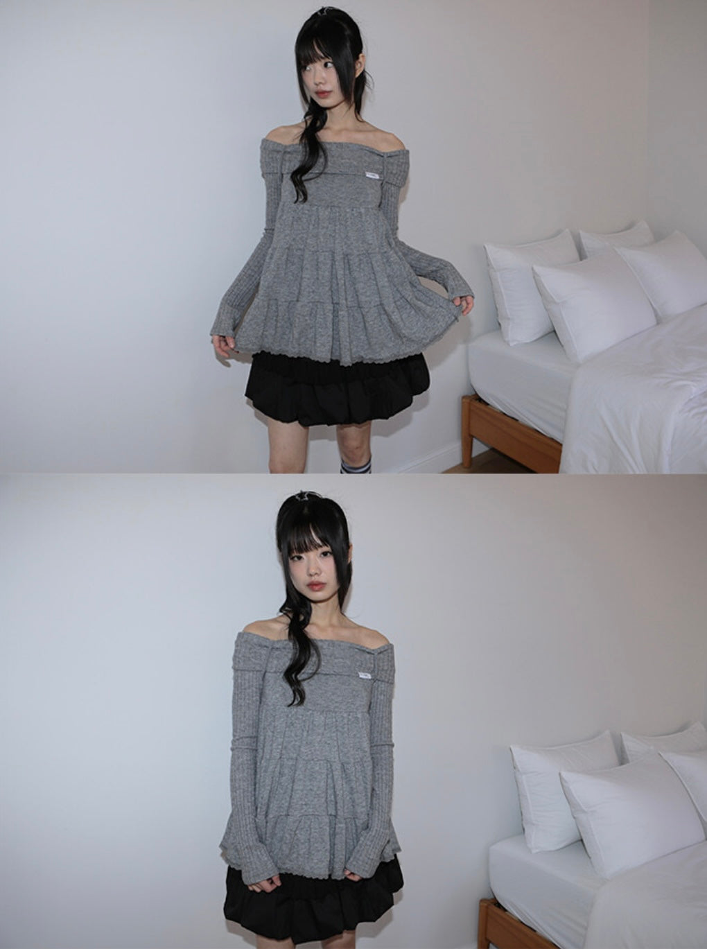 nofficialnoffice CANCAN OFF SHOULDER TOP GREY