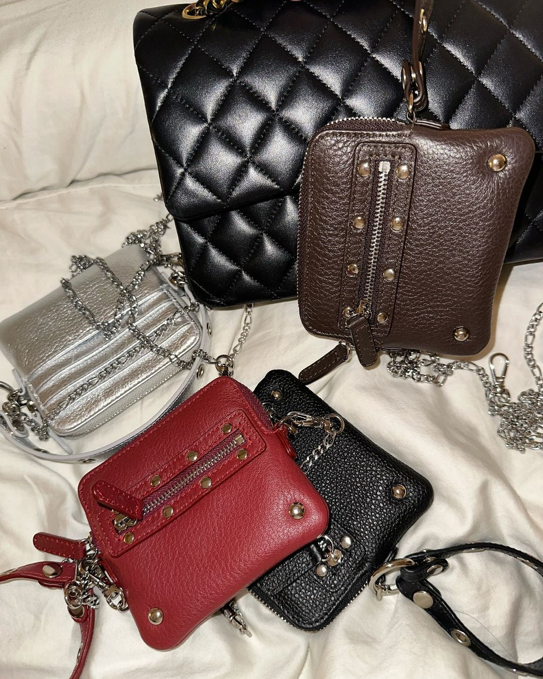 DEINET Studded Cross Chain Wallet / Dark Brown