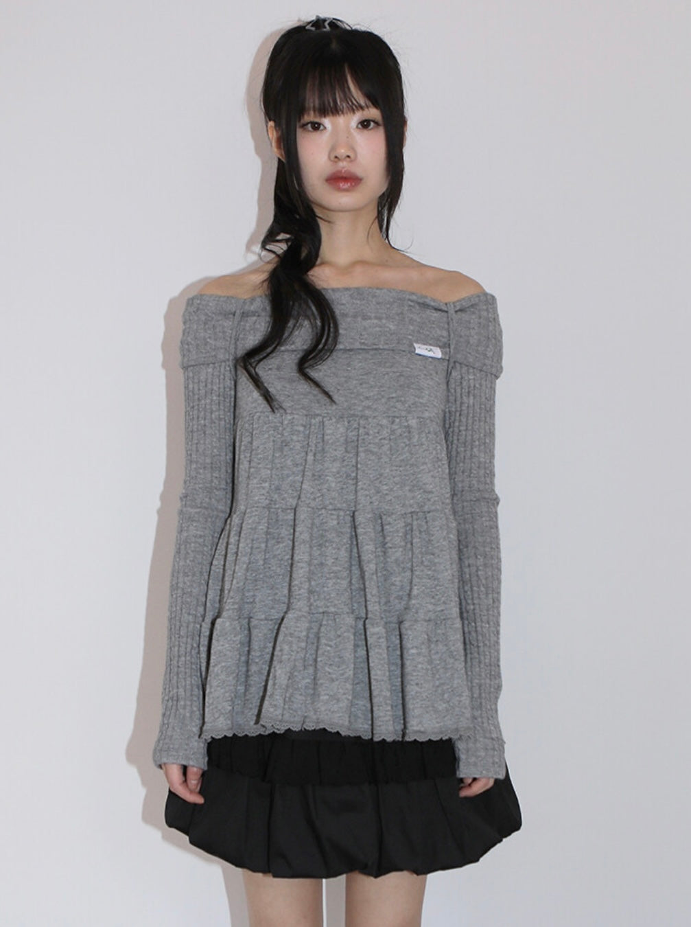nofficialnoffice CANCAN OFF SHOULDER TOP GREY