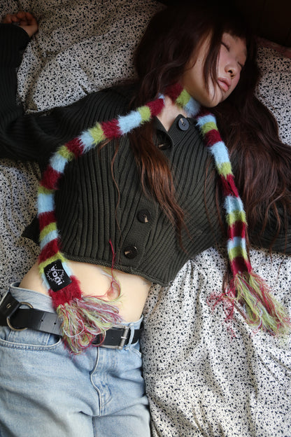 IUGA Striped Hairy Skinny Muffler (Burgundy)