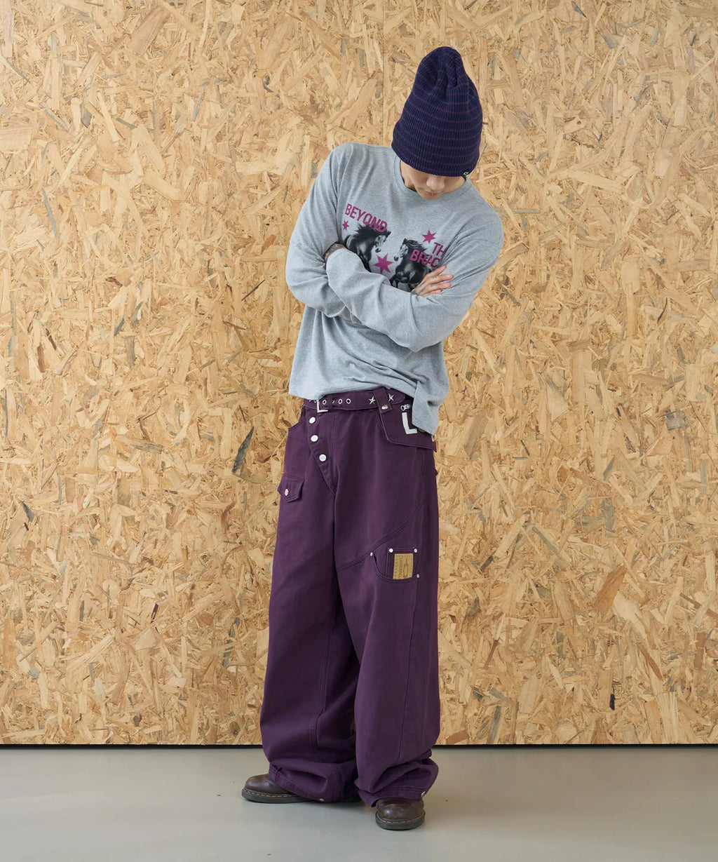 [LSC] Cross Button Wide Cotton Belt Bag Pants - 3 Colors