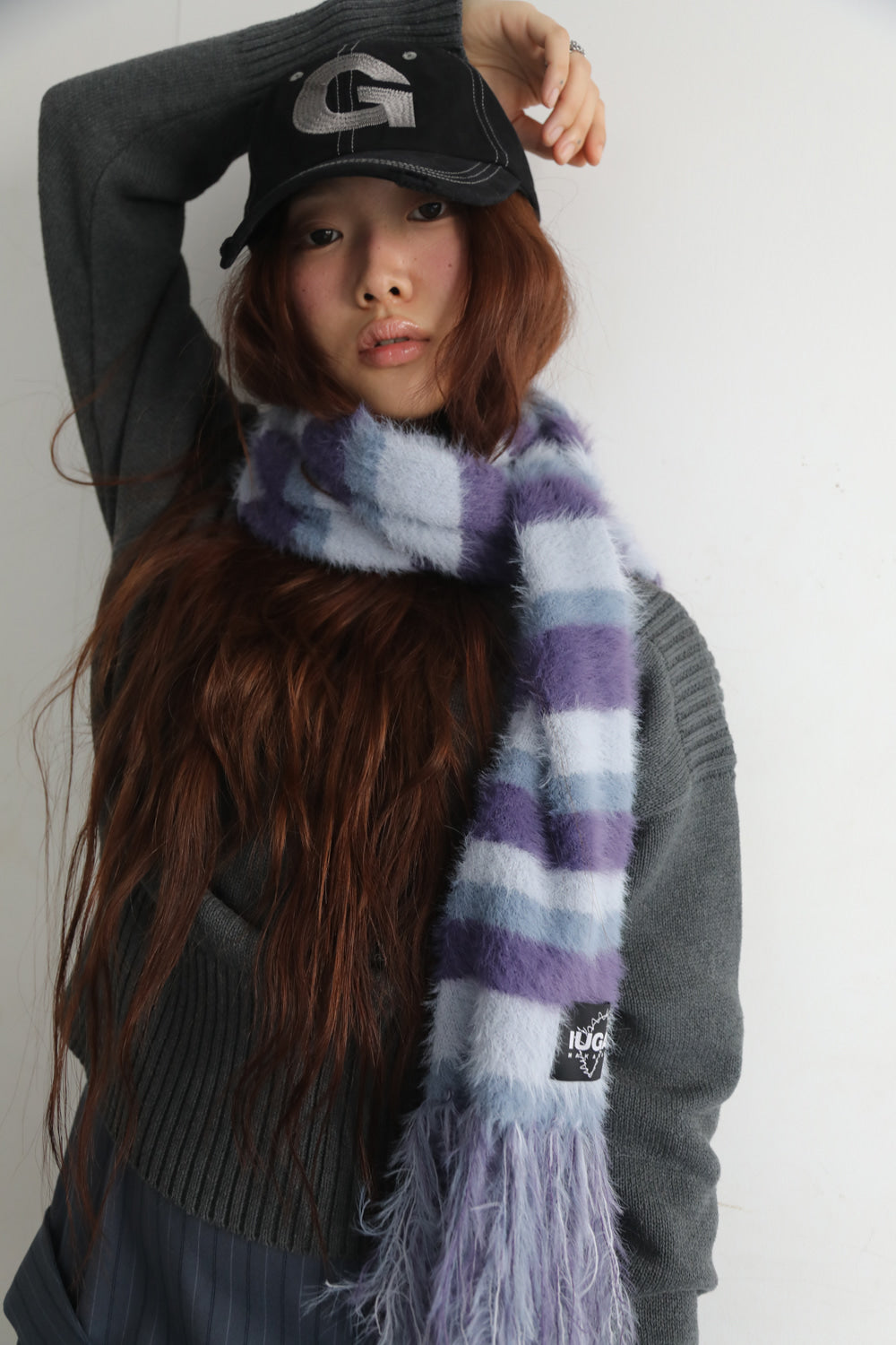 IUGA Striped Hairy Bold Muffler (Light Purple)