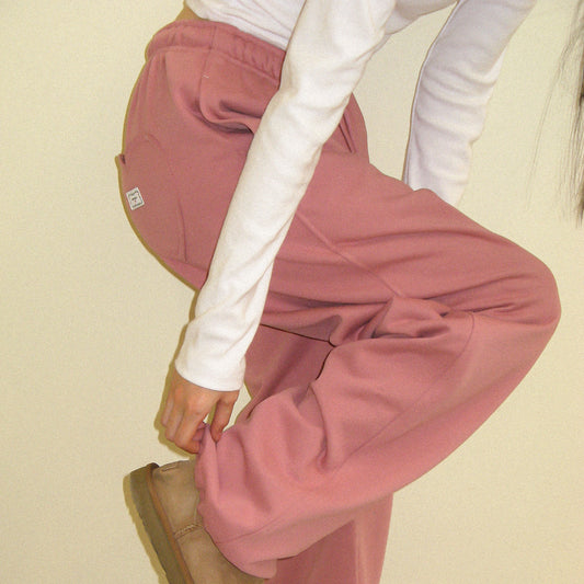 RONRON BACK HEART STITCH POCKET SWEAT JOGGER PANTS / DUSTY PINK