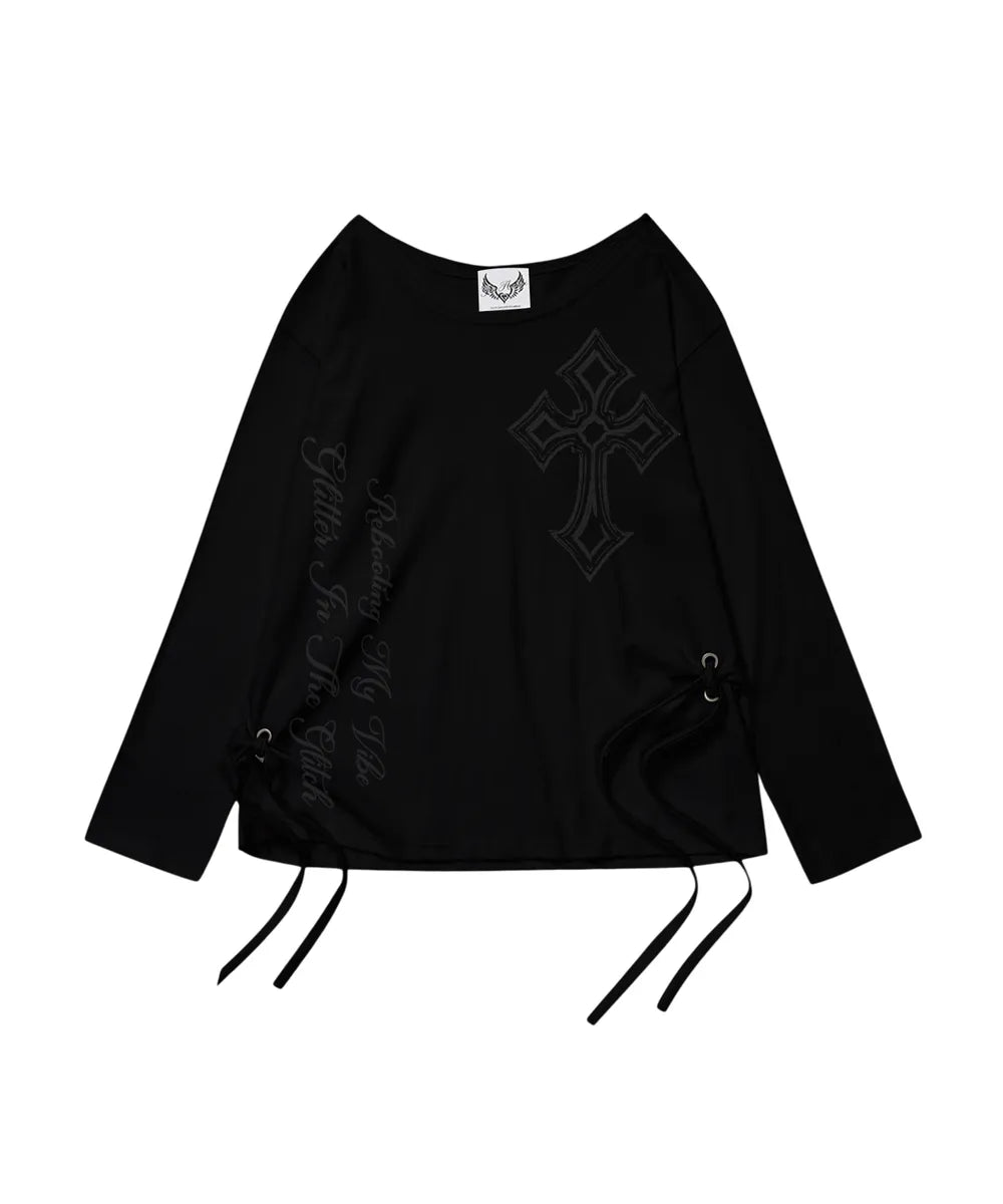 GILA ARCHIVE ONE SHOULDER GRAPHIC LONG SLEEVE_BLACK