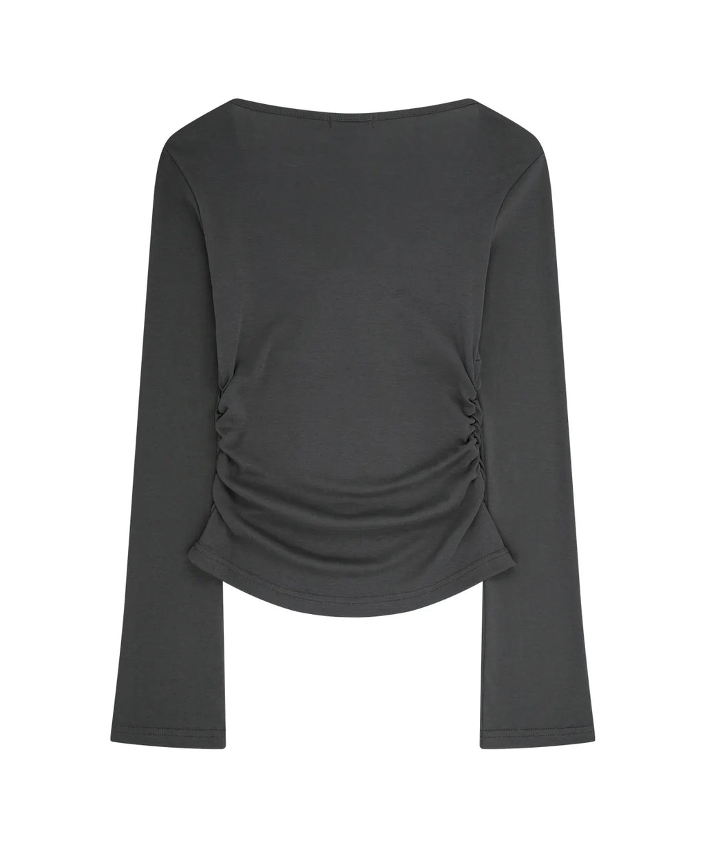 [illigo] LAYERED RIBBON TIE LONG SLEEVE_CHARCOAL