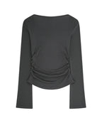 [illigo] LAYERED RIBBON TIE LONG SLEEVE_CHARCOAL