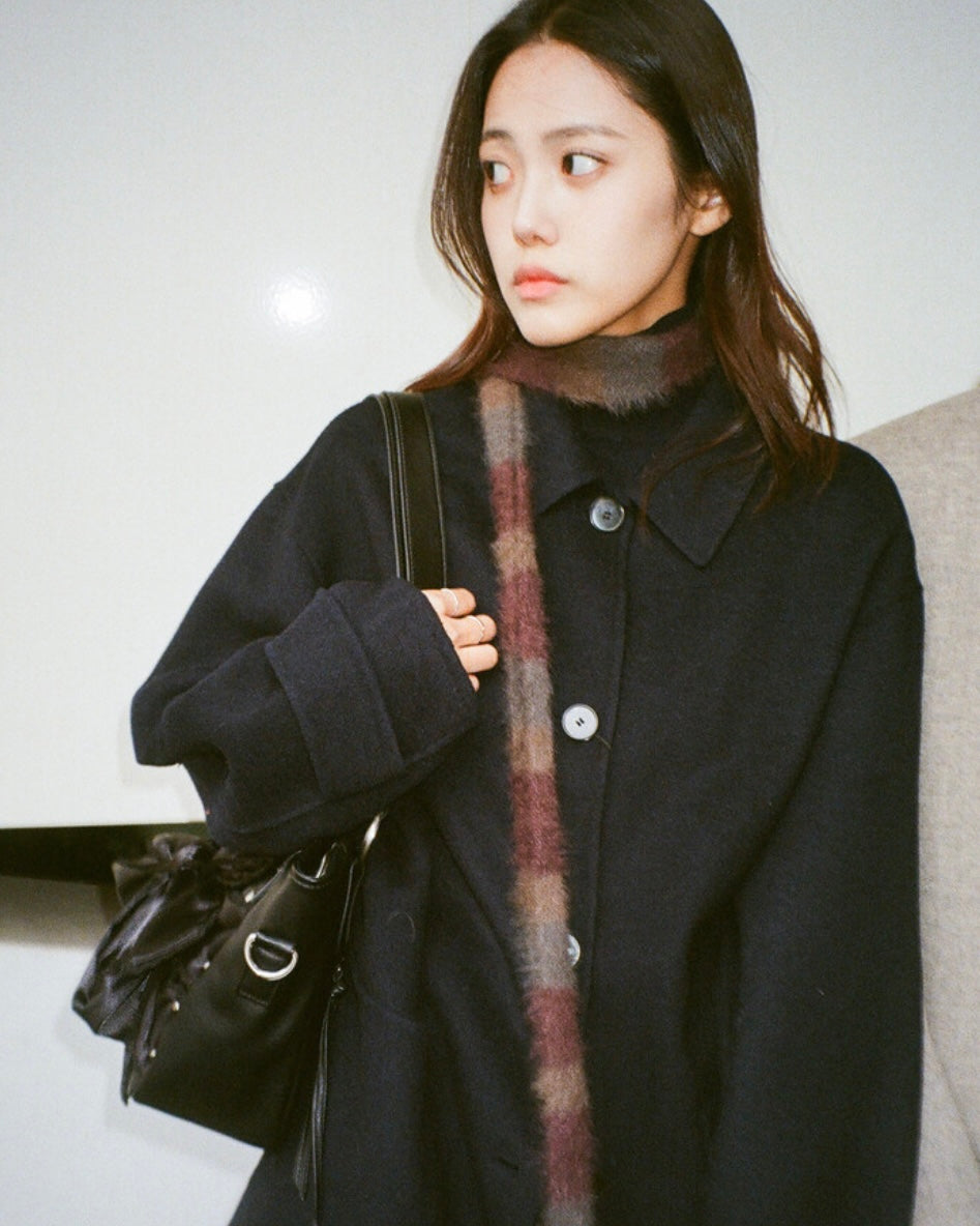 IUGA STRIPED HAIRY SKINNY MUFFLER / BROWN