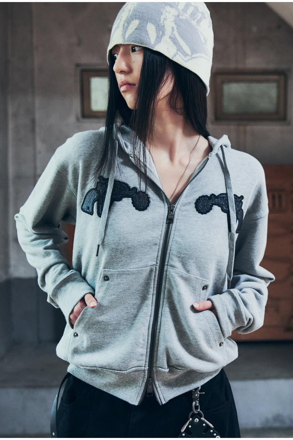 AAKAM Vintage Graphic Jacquard Beanie (White)