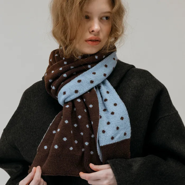 NEWYORKWORKS EMBROIDERY DOT DOUBLE SIDED MUFFLER_BROWN