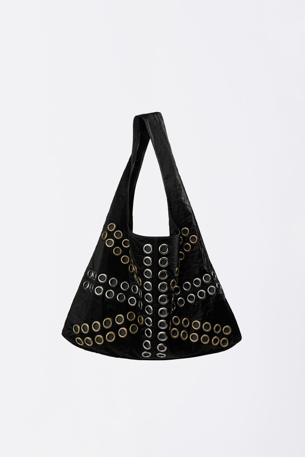 Sculptor Stud Metallic Hobo Bag Black