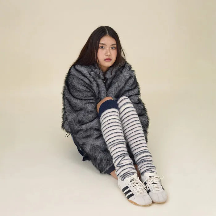 GLOWNY SUNDAE STRIPE KNIT WARMER (NAVY)