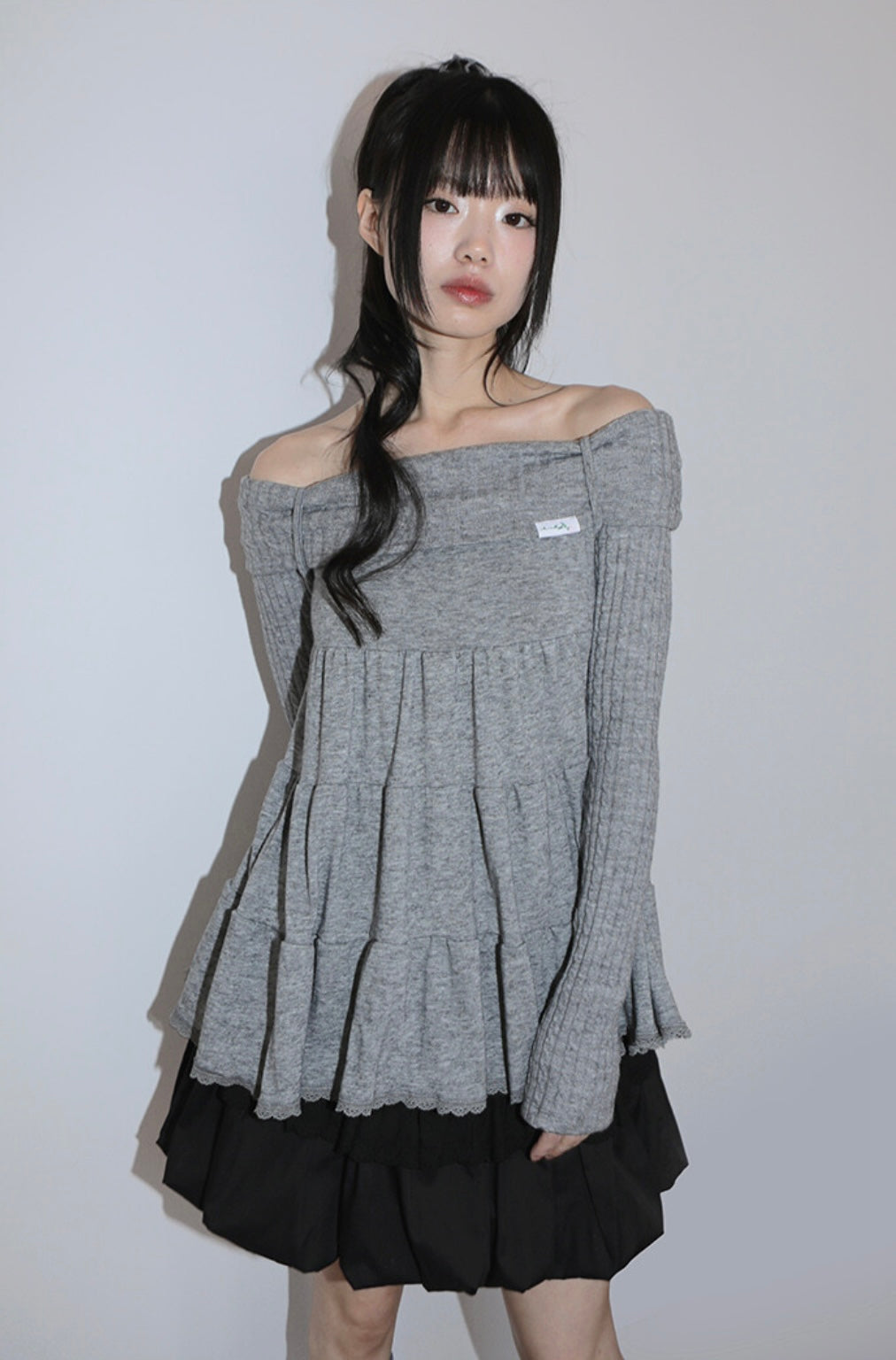 nofficialnoffice CANCAN OFF SHOULDER TOP GREY