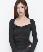 [illigo] BOW BOLERO SHIRRING TOP_BLACK