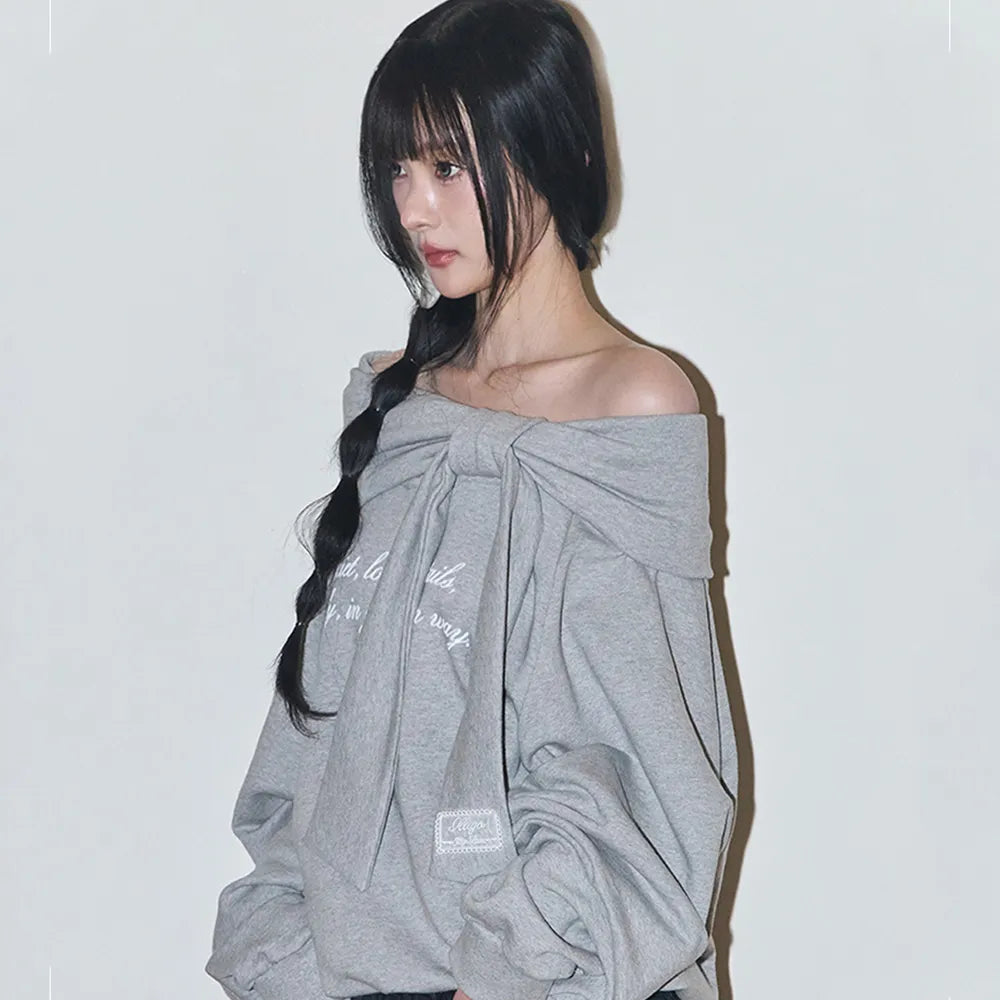 ILLIGO PURE BOW OFF SHOULDER SWEATSHIRT MELANGE