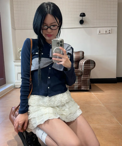 Ribbon Tie Knit Cardigan - Navy