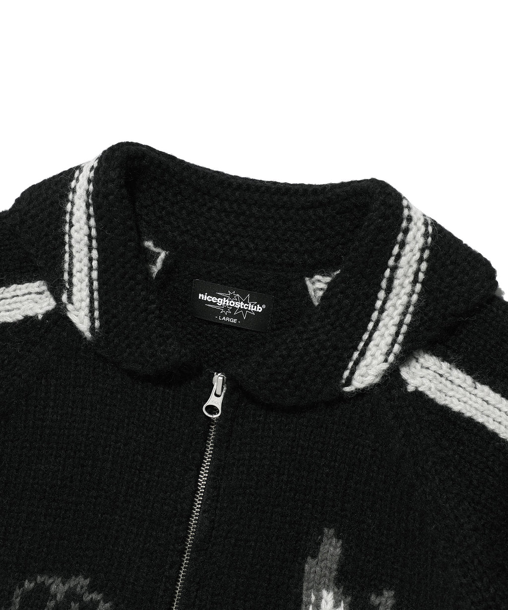 niceghostclub SKULL COWICHAN SWEATER [BLACK]