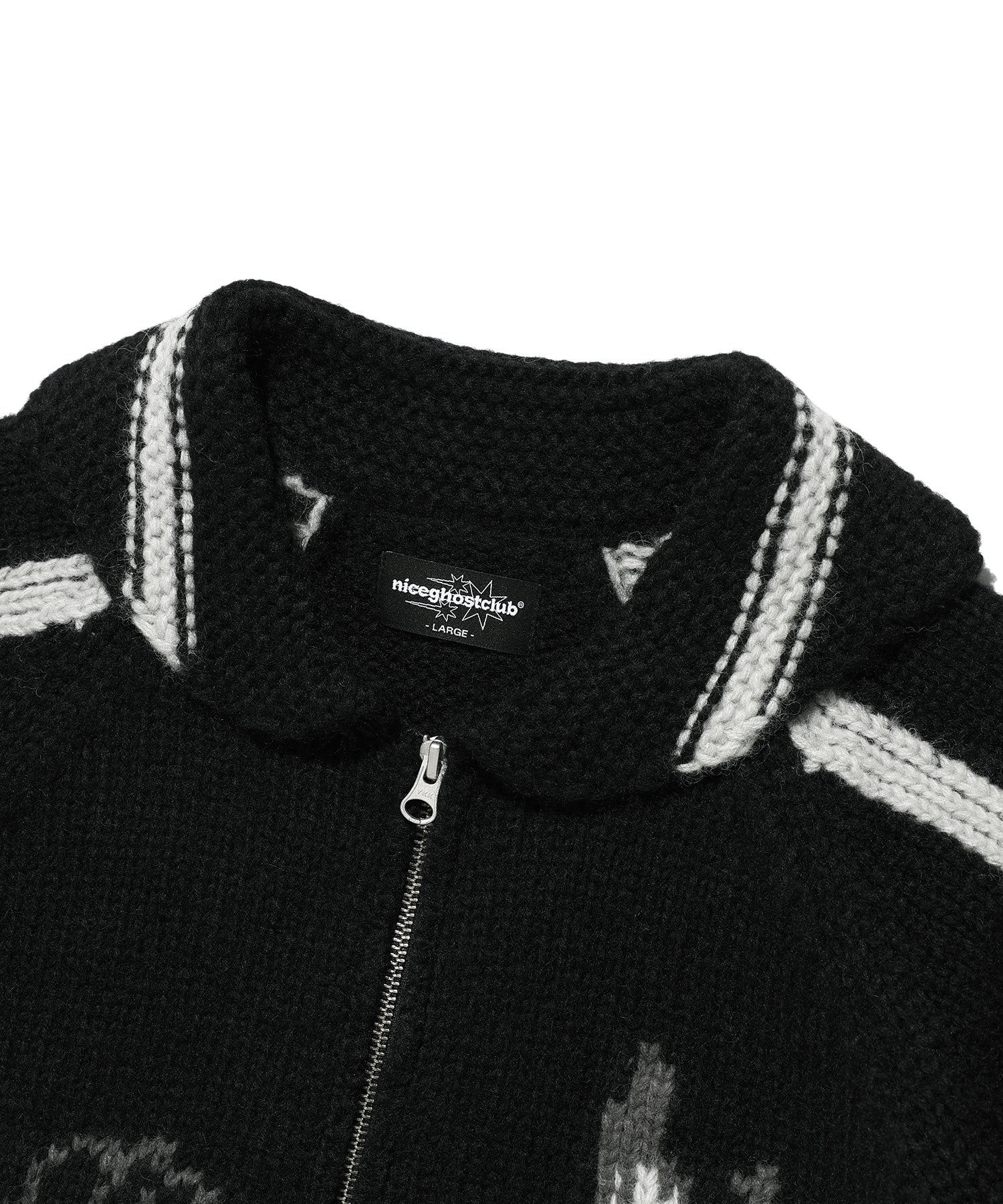 niceghostclub SKULL COWICHAN SWEATER [BLACK]