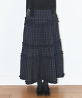 ILLIGO BUCKLE FRILL LONG SKIRT - CHECK NAVY