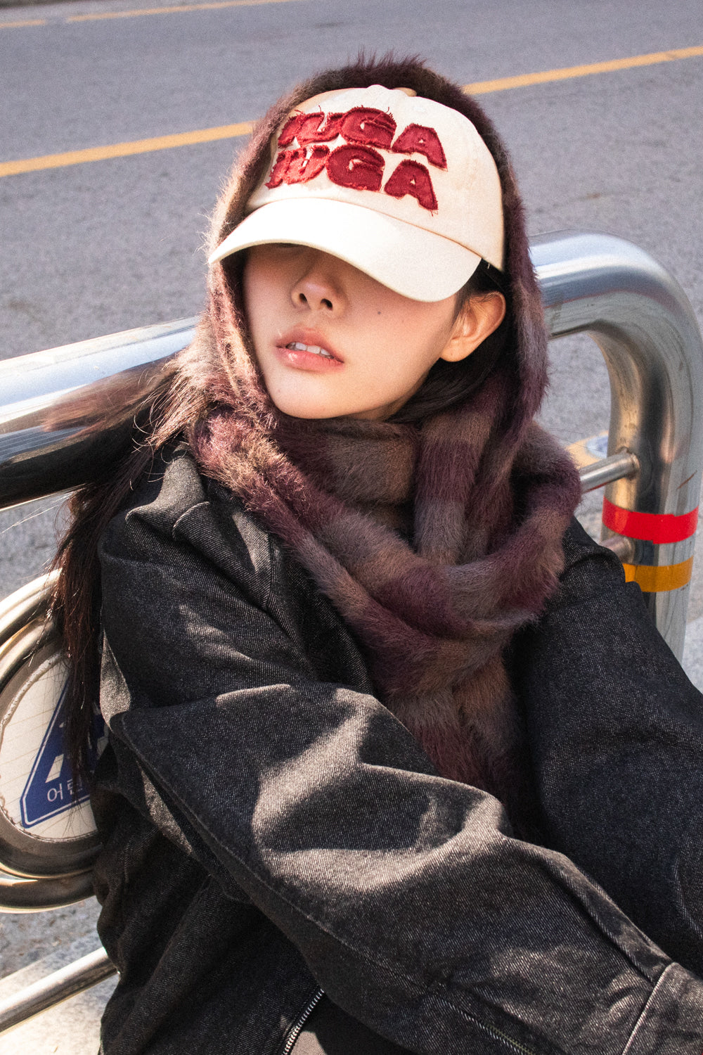 IUGA Striped Hairy Bold Muffler (Brown)