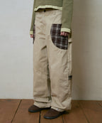 LSC CHECK PATCH WIDE COTTON PANT (BEIGE)