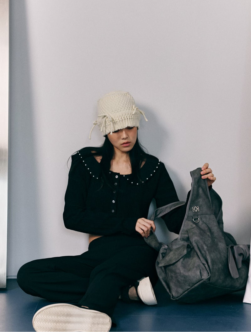 siweol Bow Shoulder Bag / Nubuck Grey