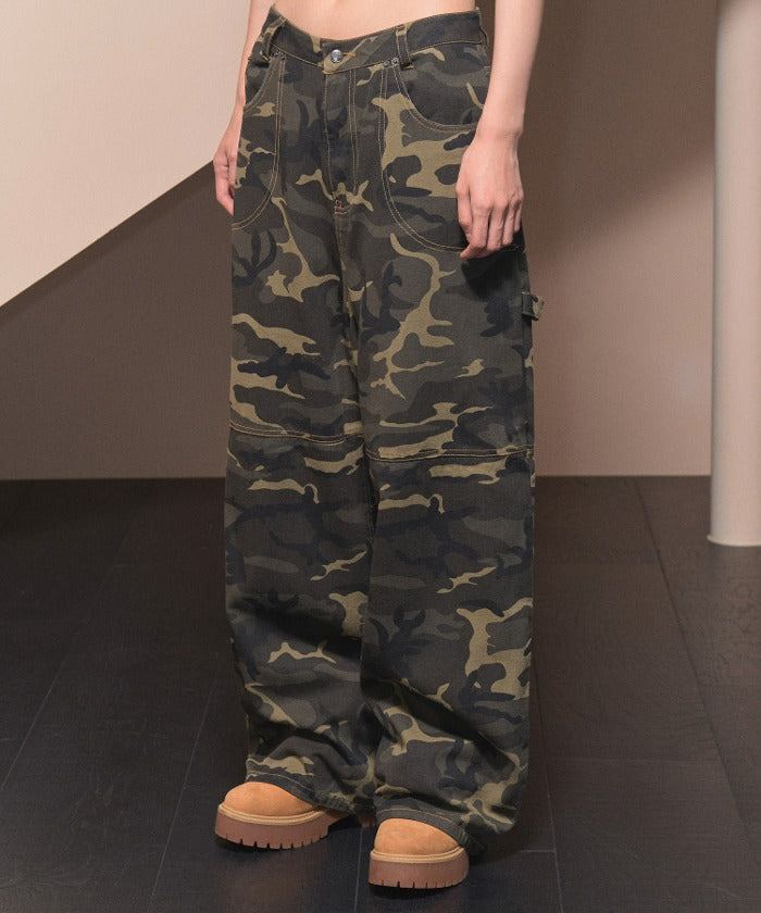 NASTY FANCY CLUB CARPENTER LETTERING DENIM PANTS / KHAKI CAMO