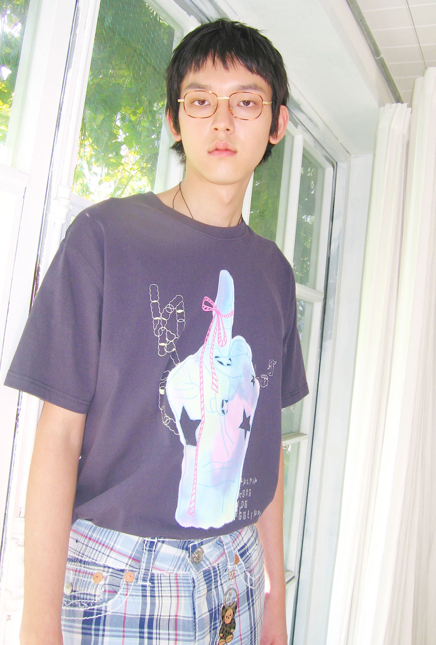 niceghostclub rainbow finger tee [2colors]