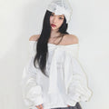 ILLIGO PURE BOW OFF SHOULDER SWEATSHIRT WHITE