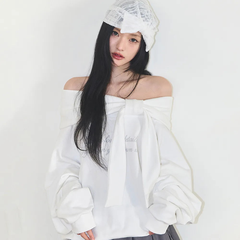 ILLIGO PURE BOW OFF SHOULDER SWEATSHIRT WHITE