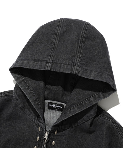 niceghostclub  STUD DENIM HOODIE JACKET [BLACK]