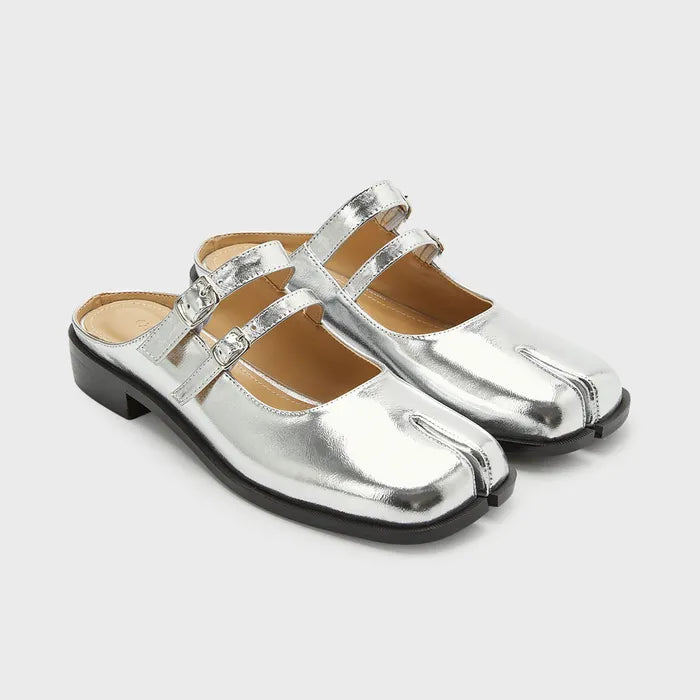 PAES Double Buckle Mule - Silver
