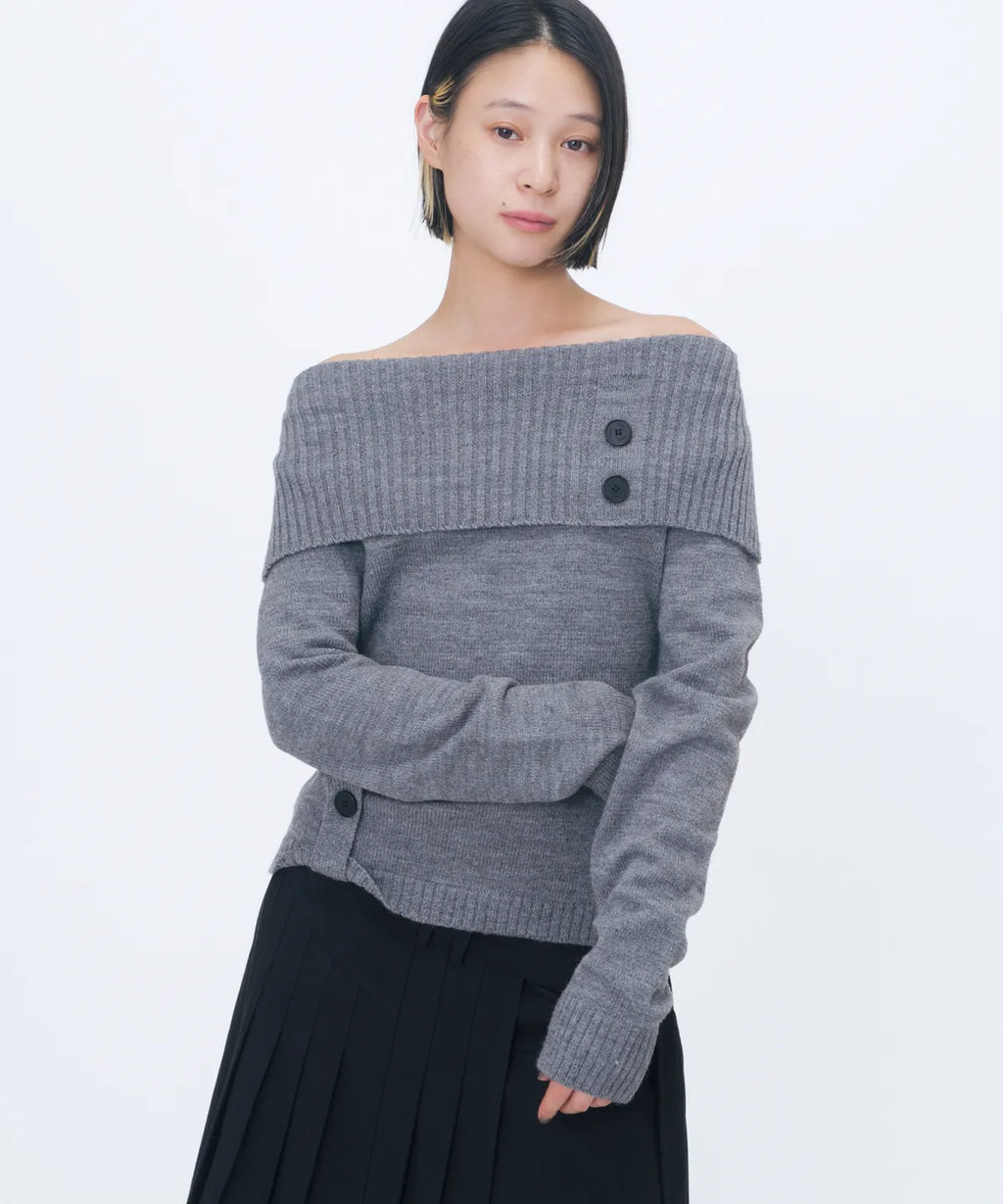 [Miseki SEOUL] Button Off Shoulder Knit - 2 Colors