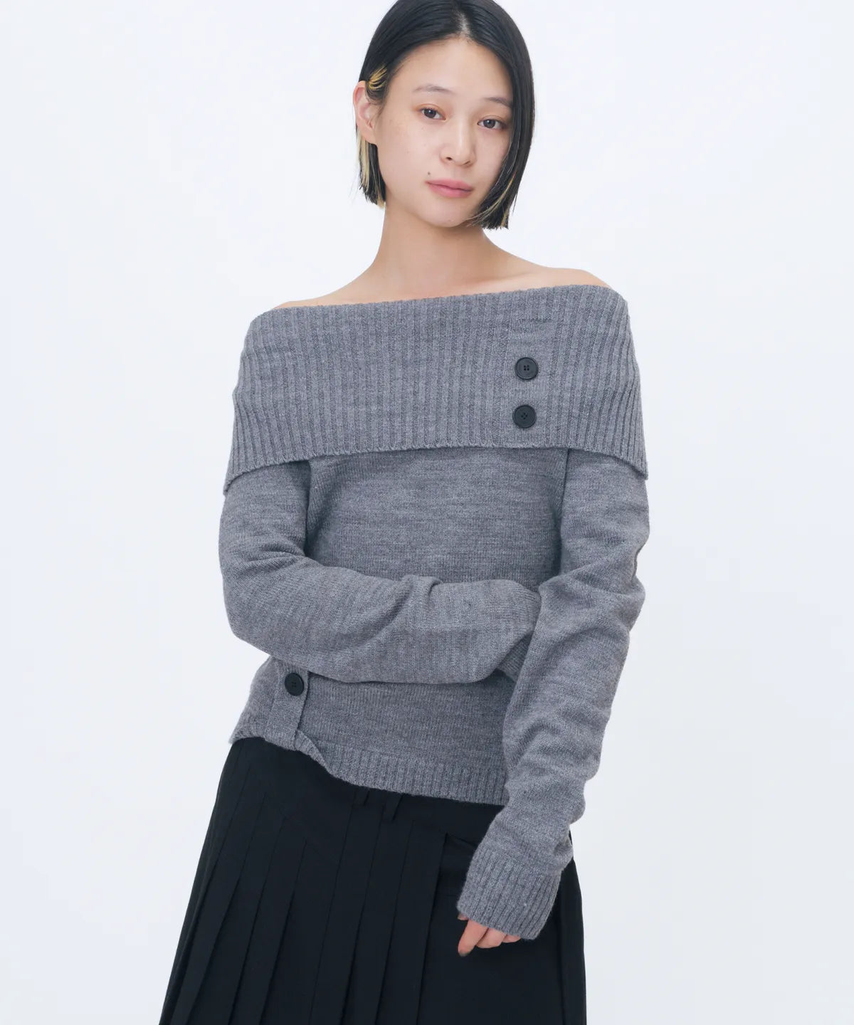 [Miseki SEOUL] Button Off Shoulder Knit - 2 Colors