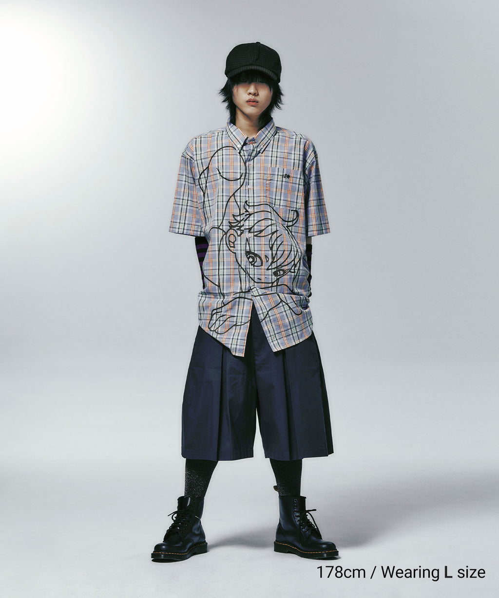 niceghostclub angel check big big half shirt [blue]