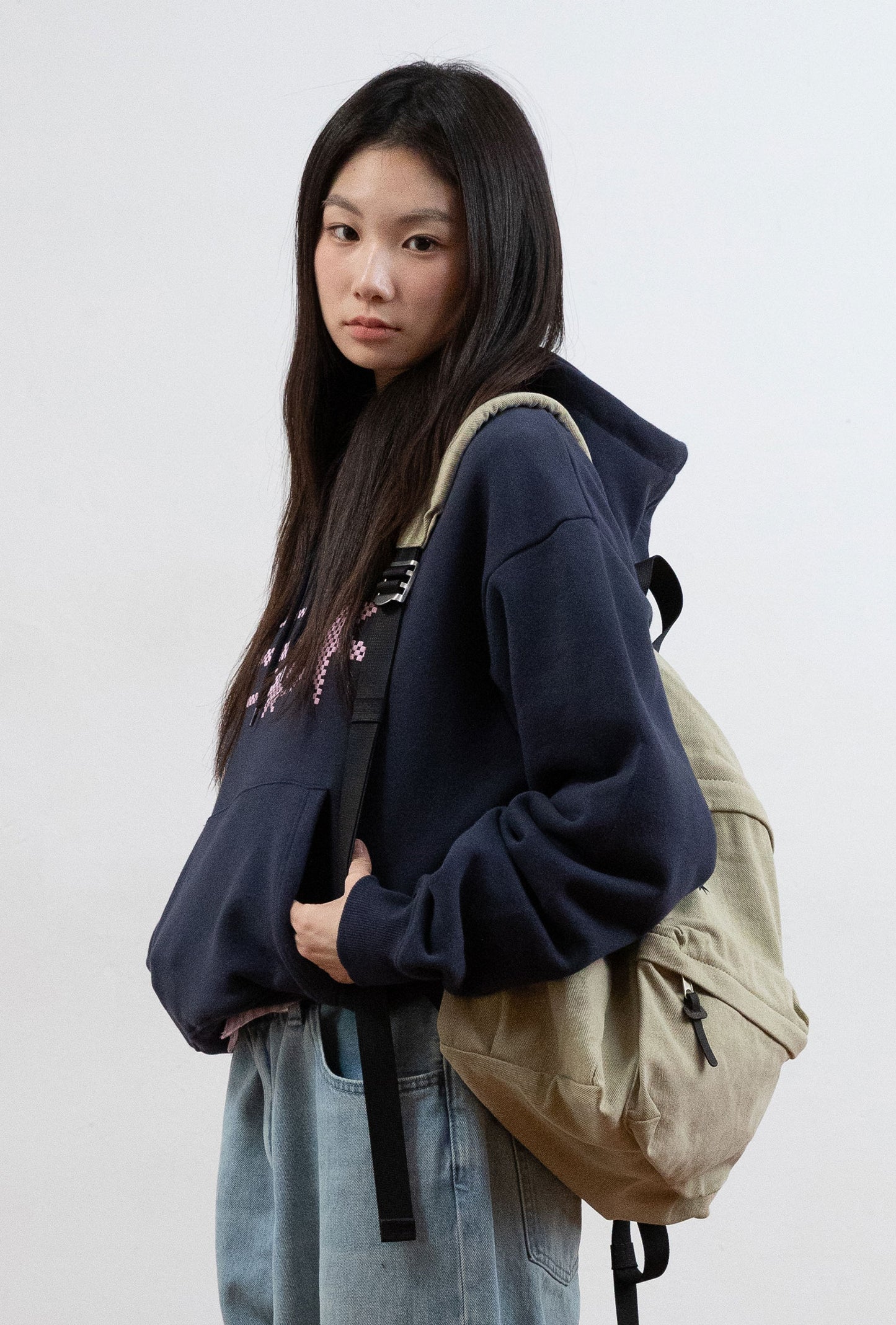 MOSAIC 3STAR CROP HOODIE [NAVY]