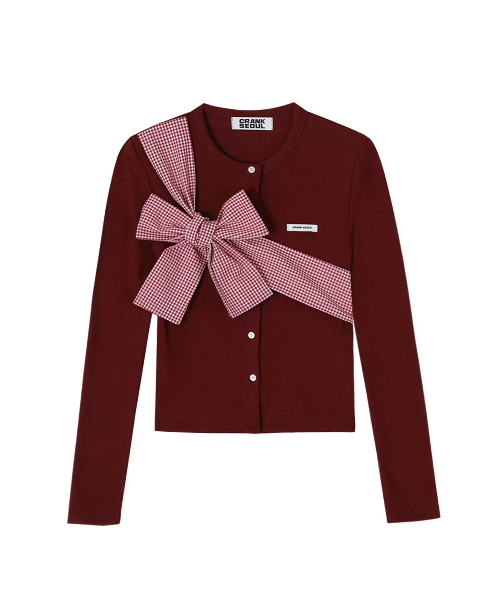 Ribbon Tie Knit Cardigan - Wine