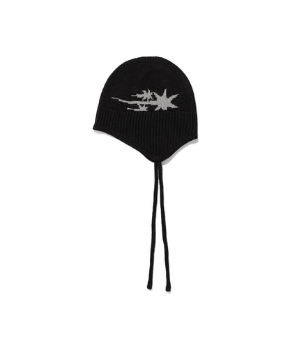 niceghostclub 3STARS LOGO EARCAP BEANIE [BLACK]