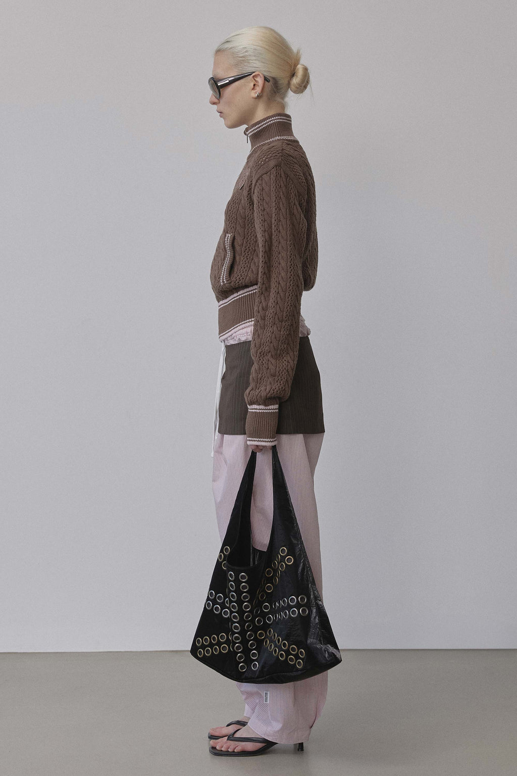 Sculptor Stud Metallic Hobo Bag Black