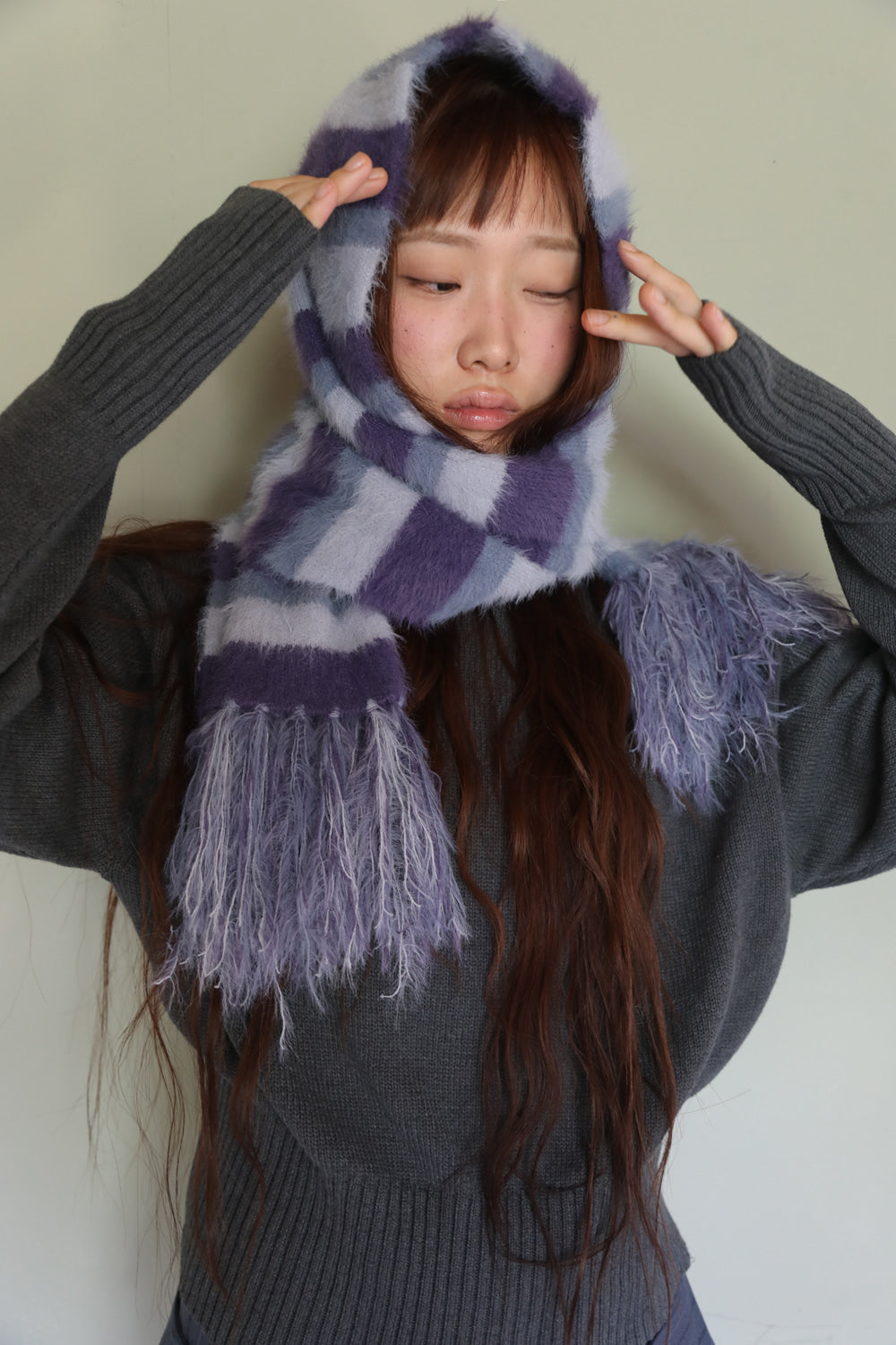 IUGA Striped Hairy Bold Muffler (Light Purple)