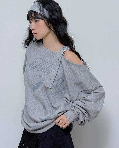 NASTY FANCY CLUB One-Shoulder Buckle Sweatshirt / melange grey