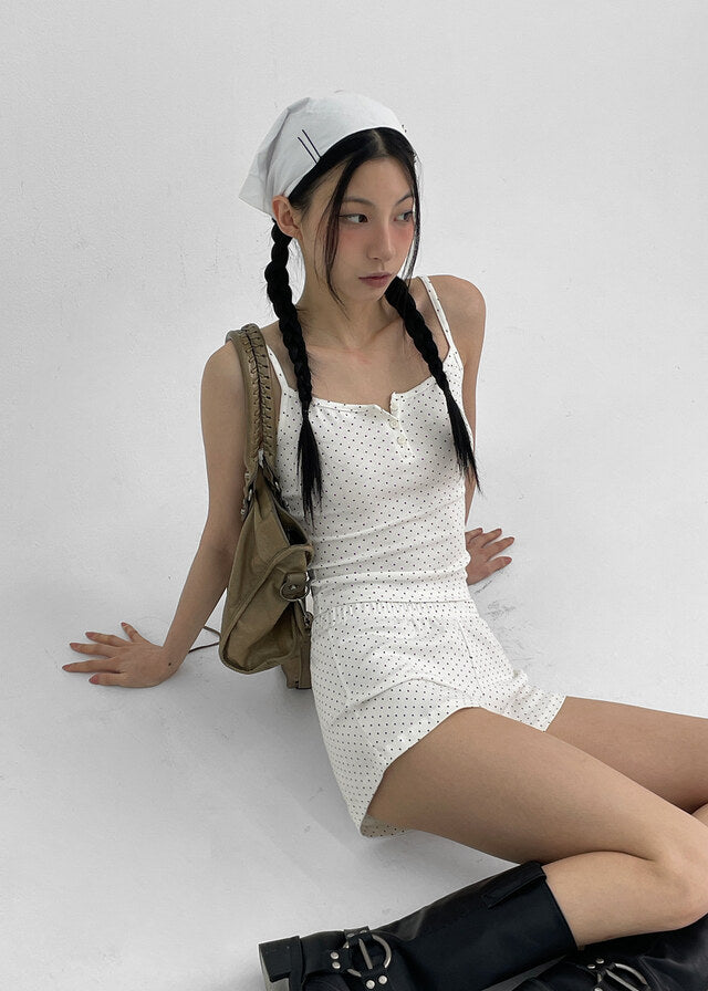 [韓國製造🇰🇷] Dot Henry Neck Tank Top / 2colors